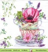 Blumen in Sammeltassen  - 1 Paket mit 20 Servietten
